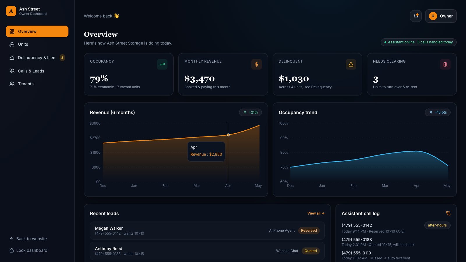 Ash Street Storage: Owner dashboard